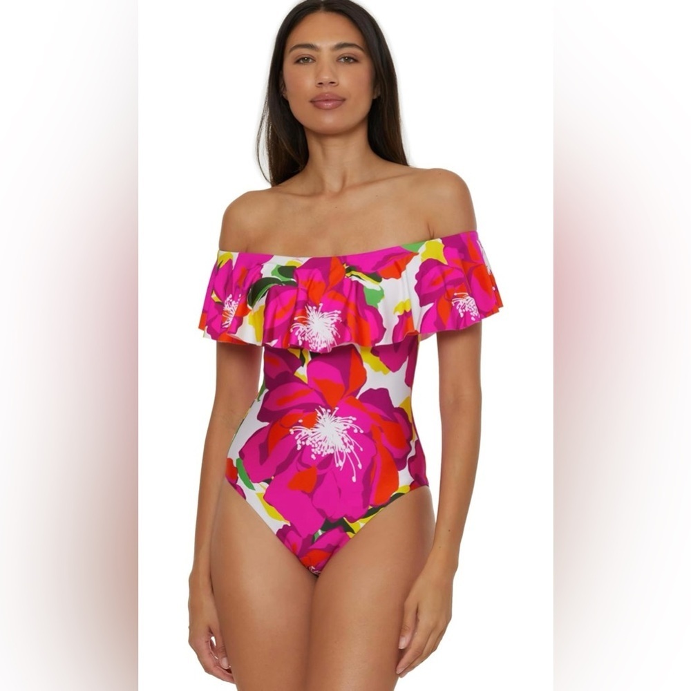 Trina Turk Women's Monaco One Piece Swimsuit, Off Shoulder, Bathing Suits